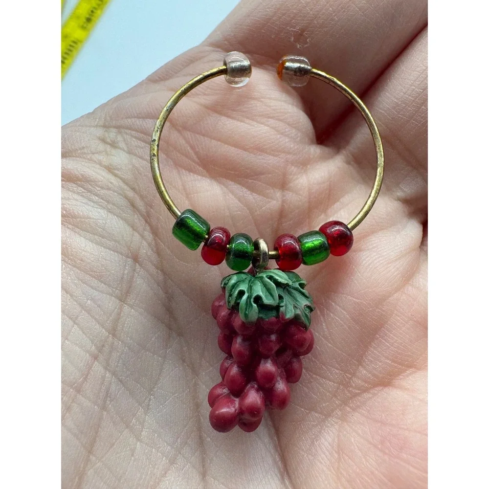 Mixed Wine Glass Charms 7pc Wine Bottle Brie Grapes Flip Flops Beaded Novelty